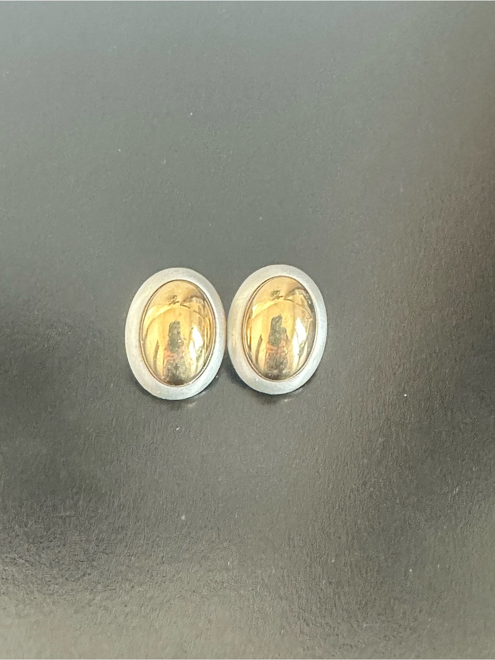 Polished Gold & Silver Oval Dome Stud Earrings for Women